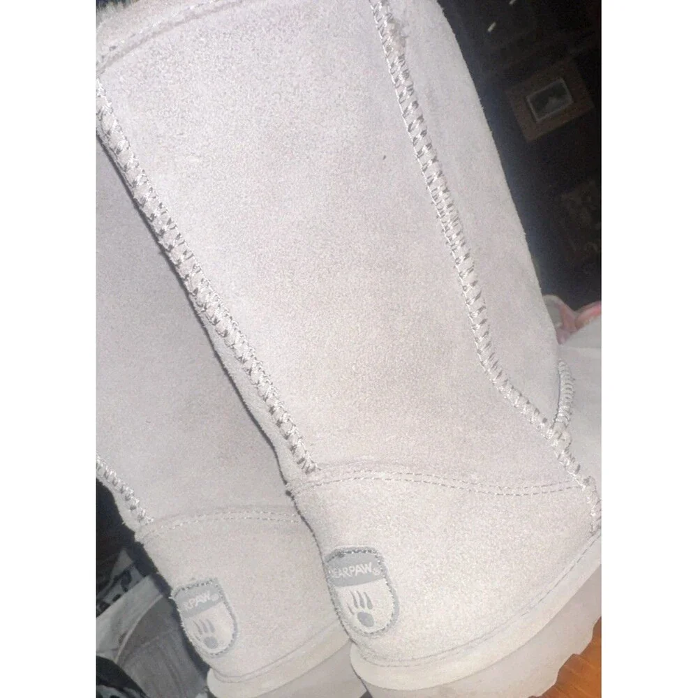 BEARPAW Emma Women’s Size 9 White Suede Faux Fur Lined Mid-Calf Winter Boots